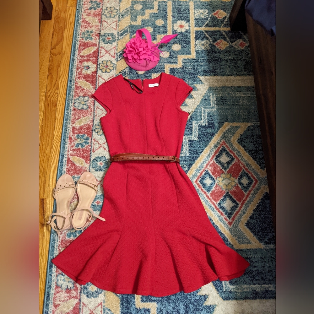 NWT Calvin Klein Dress red 4p diamond print